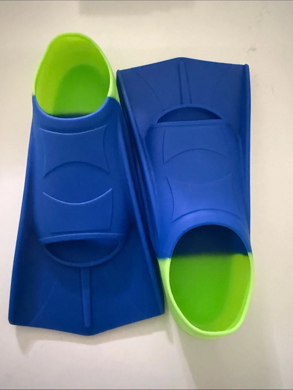 Kids Blue and Lime Swim Fins - Comfortable Silicone Slip-On Training Flippers